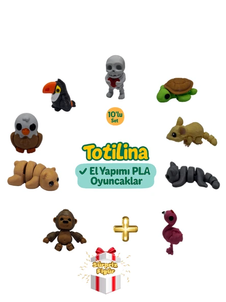 10'lu set (iskelet kaplumbağa fare kedi flamingo goril ayı kartal…) ürün görseli 1