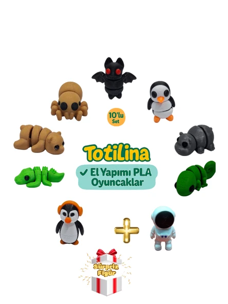 10'lu set (yarasa penguen hipopotam bukalemun astronot penguen…) ürün görseli 1