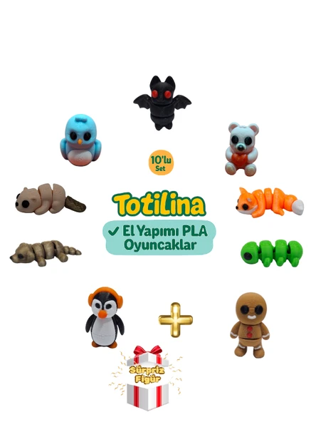 10'lu set (yarasa ayı tilki tırtıl kurabiye adam penguen köpek…) ürün görseli 1