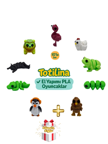 10'lu set (flamingo tavuk kurbağa tırtıl hindi penguen timsah kedi…) ürün görseli 1
