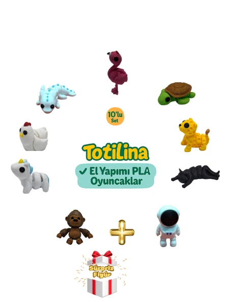 10'lu set (flamingo kaplumbağa puma kedi astronot goril unicorn…) ürün görseli 1