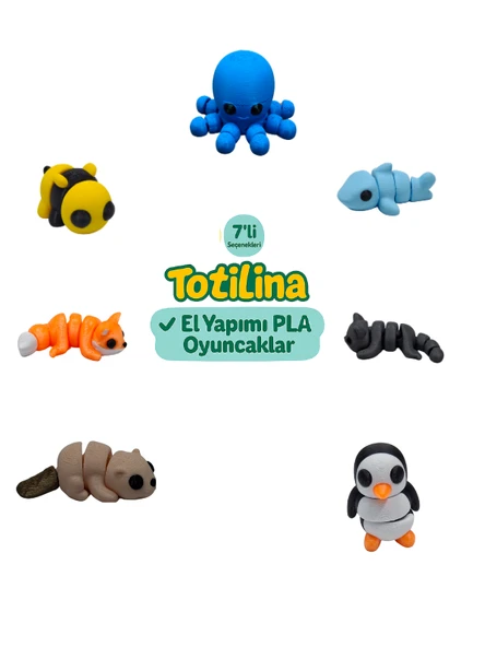 7'li set (ahtapot köpek balığı kedi penguen su samuru tilki arı…) ürün görseli 1