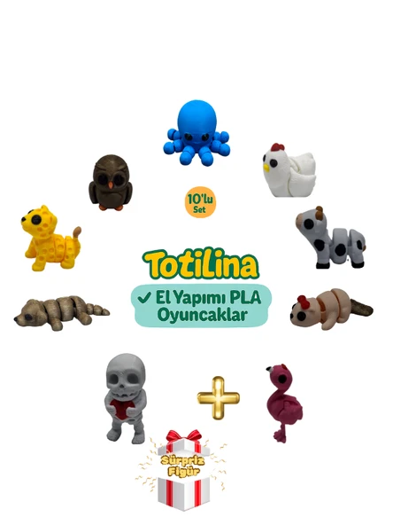 10'lu set (ahtapot tavuk inek su samuru flamingo iskelet köpek…) ürün görseli 1