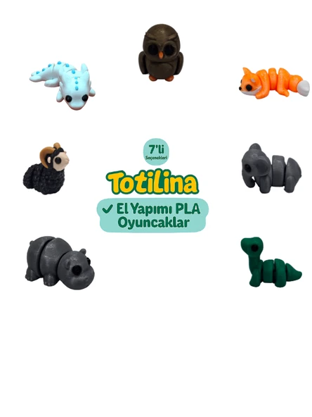 7'li set (baykuş tilki fil dinozor hipopotam koç aksolotl…) ürün görseli 1