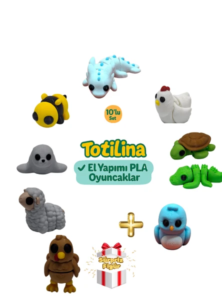 10'lu set (aksolotl tavuk kaplumbağa timsah kuş hindi koyun fok…) ürün görseli 1