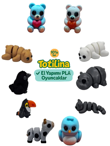 10'lu set (ayı hipopotam kedi kuş inek tukan kuşu karga…) ürün görseli 1