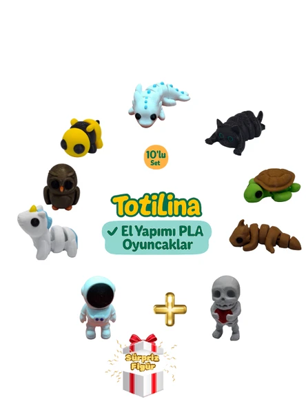 10'lu set (aksolotl kedi kaplumbağa ejderha iskelet astronot…) ürün görseli 1