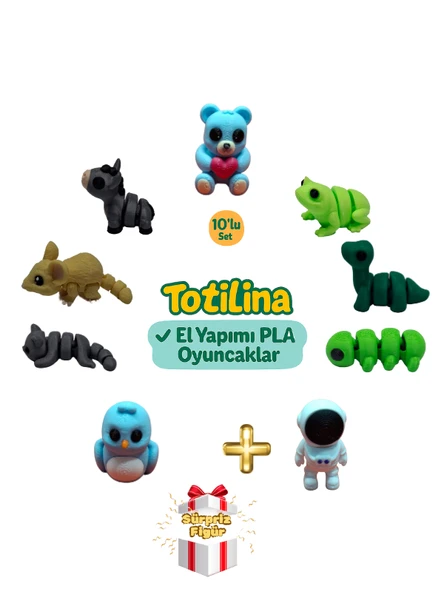 10'lu set (ayı kurbağa dinozor tırtıl astronot kuş kedi fare eşek…) ürün görseli 1