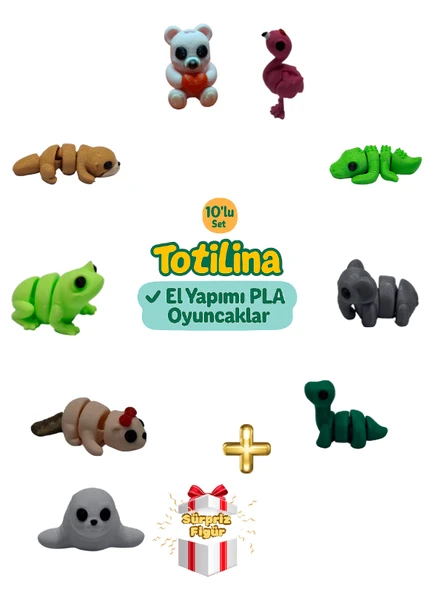 10'lu set (flamingo timsah fil dinozor fok su samuru kurbağa ayı…) ürün görseli 1