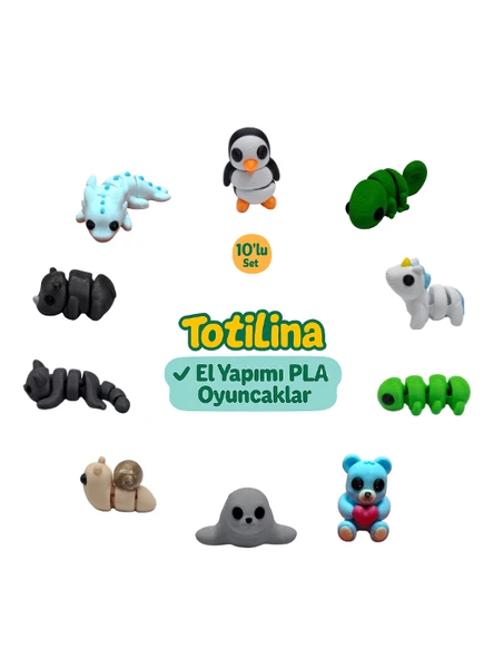 10'lu set (penguen bukalemun unicorn tırtıl ayı fok salyangoz kedi…) ürün görseli 1