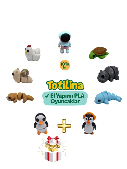 10'lu set (astronot kaplumbağa hipopotam yunus penguen su samuru…) ürün görseli 1