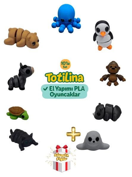 10'lu set (ahtapot penguen goril gergedan fok kedi kaplumbağa... ürün görseli 1