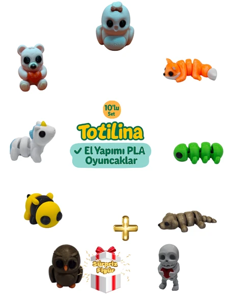 10'lu set (kuş tilki tırtıl köpek iskelet baykuş arı unicorn ayı…) ürün görseli 1