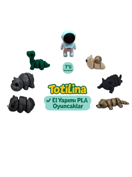 7'li set (astronot salyangoz kedi köpek gergedan hipopotam dinozor…) ürün görseli 1