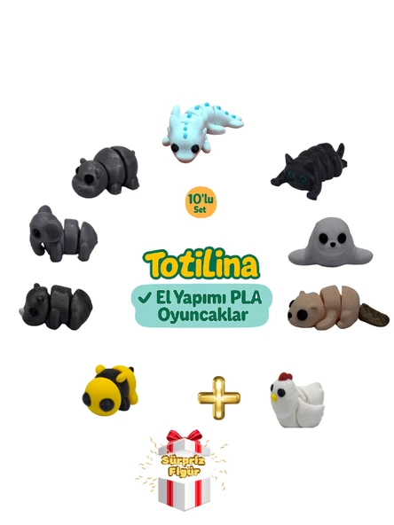 10'lu set (aksolotl kedi fok su samuru tavuk arı gergedan fil…) ürün görseli 1