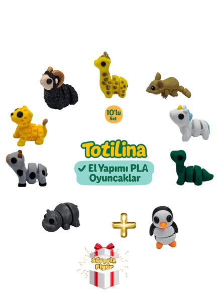 10'lu set (zürafa fare unicorn dinozor penguen hipopotam inek…) ürün görseli 1