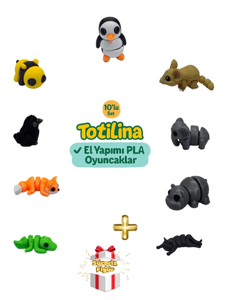 10'lu set (penguen fare fil hipopotam kedi timsah tilki karga arı…) ürün görseli 1