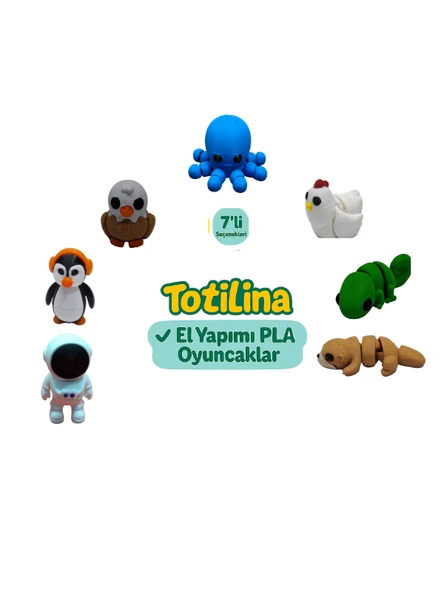 7'li set (ahtapot tavuk bukalemun su samuru astronot penguen…) ürün görseli 1