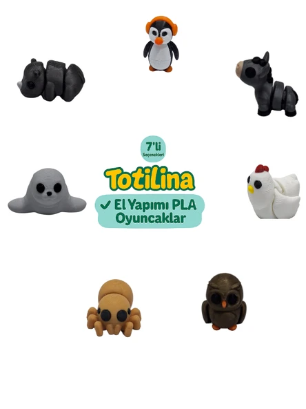 7'li set (penguen eşek tavuk baykuş örümcek fok gergedan…) ürün görseli 1
