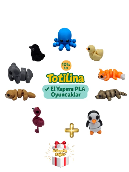 10'lu set (ahtapot ördek tilki köpek penguen flamingo su samuru…) ürün görseli 1