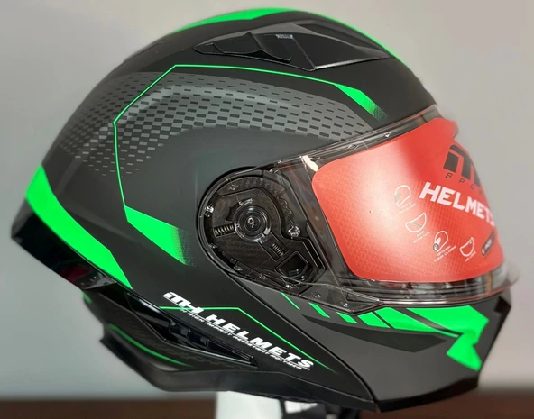 MH ÇENE AÇILIR KASK MAT SİYAH YEŞİL MH-928 YEŞİL ürün görseli 1