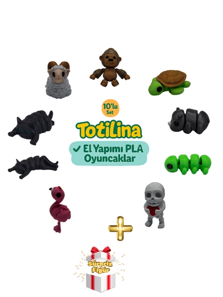 10'lu set (goril kaplumbağa gergedan tırtıl iskelet flamingo kedi…) ürün görseli 1