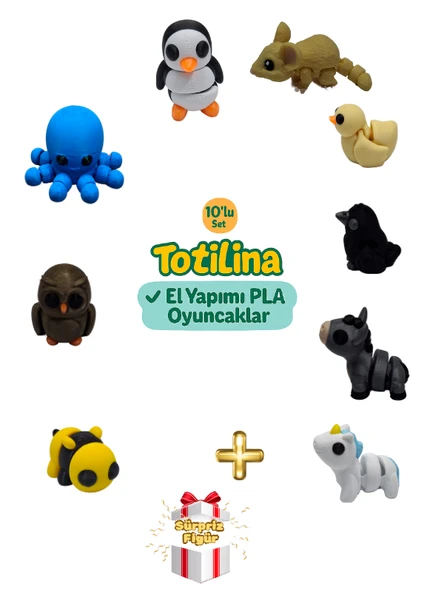 10'lu set (penguen fare ördek karga eşek unicorn arı baykuş…) ürün görseli 1