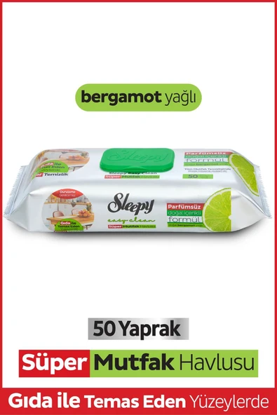 Sleepy Easy Clean Süper Yüzey Temizlik Mutfak Havlusu&mendili Bergamot Yağlı 50 Yaprak ürün görseli 1