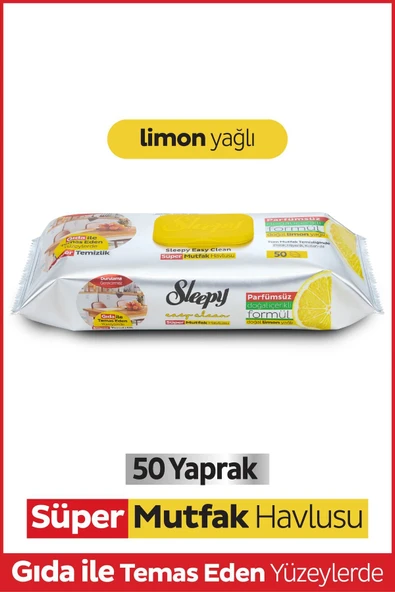 Sleepy Easy Clean Süper Yüzey Temizlik Mutfak Havlusu&mendili Limon Yağlı 50 Yaprak ürün görseli 1