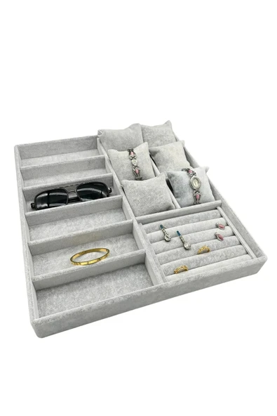 Miami Model Süet Kumaş Gri Renk 38Cm /34 Cm Mix Takı Sergileme Çekmece İçi Stand ürün görseli 1