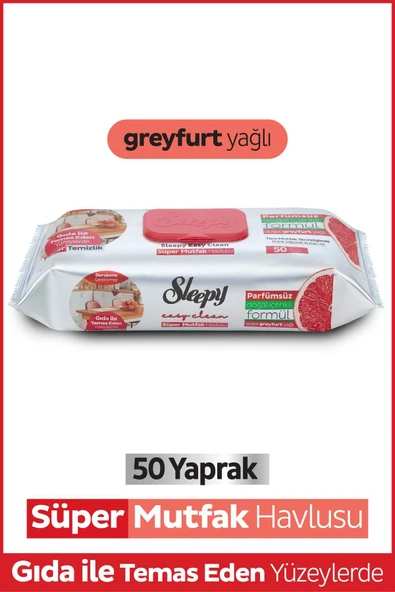 Sleepy Easy Clean Süper Yüzey Temizlik Mutfak Havlusu&mendili Greyfurt Yağlı 50 Yaprak ürün görseli 1