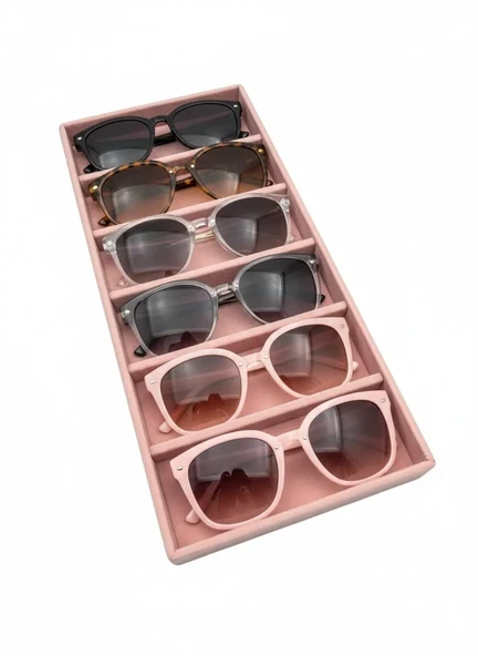 Lefkoşa Model Süet Kumaş Pembe Renk 38 Cm / 19 Cm Gözlük Sergileme Çekmece İçi Stand ürün görseli 1