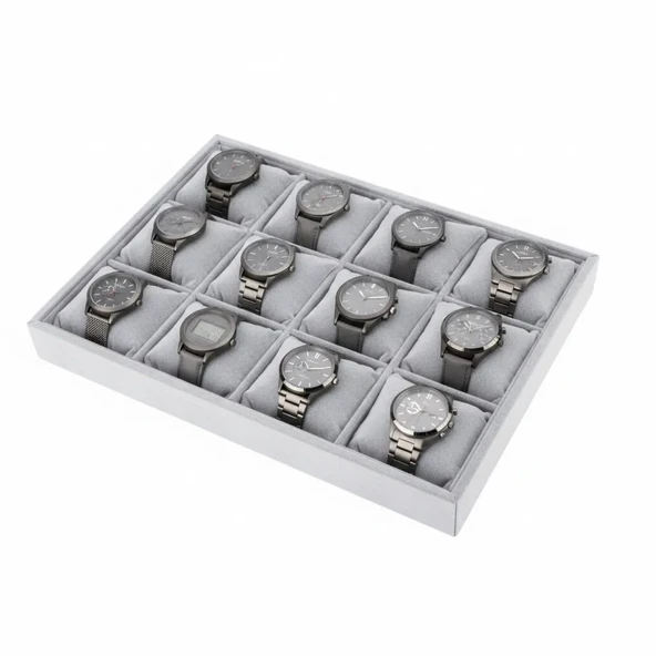 Tokyo Model Süet Kumaş Gri 34/24 Cm Yastıklı Çekmece Içi Yastıklı Saat Ve Takı Kutusu ürün görseli 1
