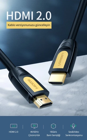 UGREEN 10129 HD101 4K HDR Video 2.0 HDMI Kablo 18GB/s Yüksek Hız Siyah 2metre ürün görseli 1