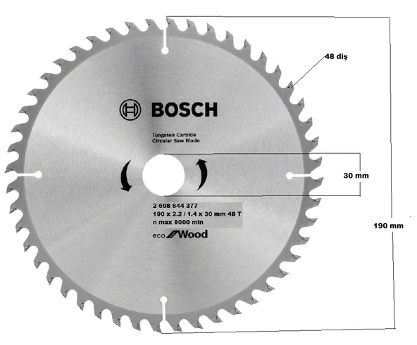 BOSCH DAİRE TESTERE 190 mm 48 diş 30 mm ürün görseli 1