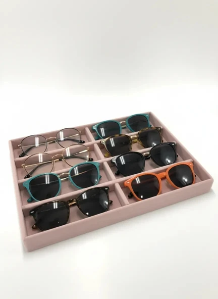 New York Model Süet Kumaş Pembe Renk 34/24 cm Bölmeli Çekmece Içi Gözlük Standı ürün görseli 1