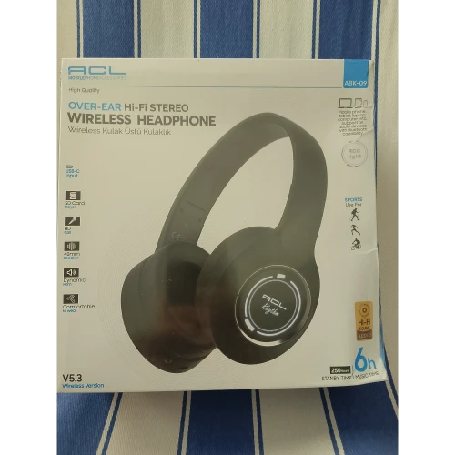 ABK-09 Bluetooth 5.3 Kulak Üstü Kulaklık siyah Hi-Fi Stereo, SD Kart, USB-C, HD Görüşme ürün görseli 1