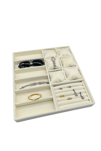 Miami Model Süet Kumaş Krem Renk 38Cm /34 Cm Mix Takı Sergileme Çekmece İçi Stand ürün görseli 1