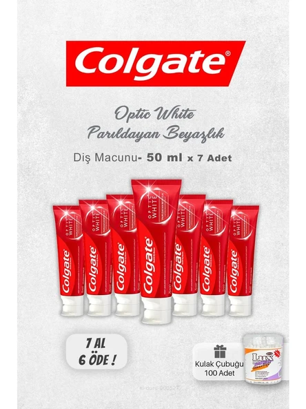 Colgate Optic White Parıldayan Beyazlık 7 Al 6 Öde 50 Ml Ve Kulak Çubuğu ürün görseli 1