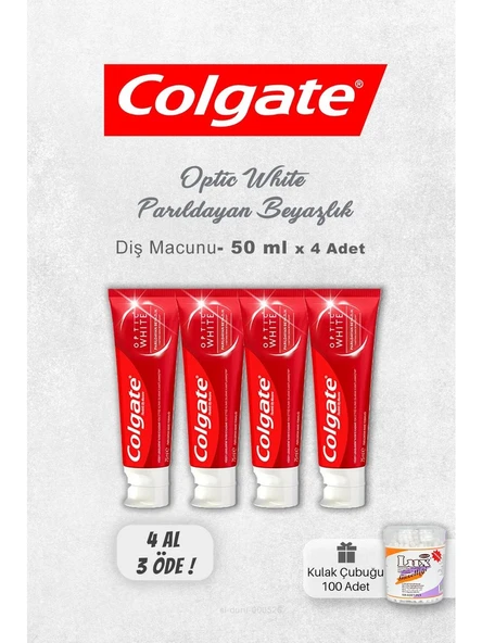Colgate Optic White Parıldayan Beyazlık 4 Al 3 Öde 50 Ml Ve Kulak Çubuğu ürün görseli 1