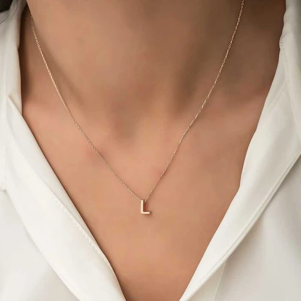 Gümüş Rose 3 Boyutlu L Harf Bayan Kolye ürün görseli 1