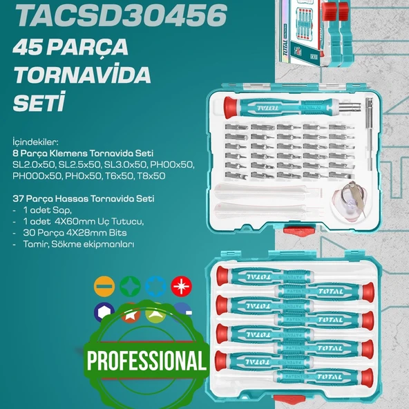 Total 45 Parça Tornavida Seti TACSD30456 ürün görseli 1