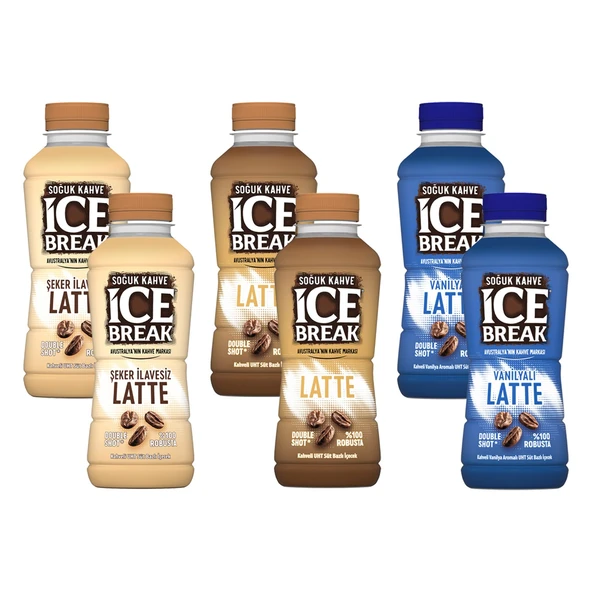 Ülker Ice Break Latte 375 ml 6 li Karma (Latte-Vanilya-Şekersiz Latte) ürün görseli 1