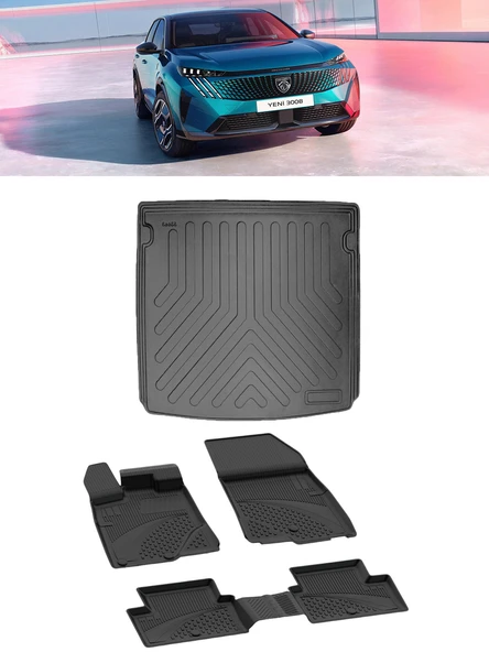 Sahler Peugeot 3008 Hybrid 2024 Sonrası 4.5D Paspas 3D Üst Bagaj Havuzu Set ürün görseli 1