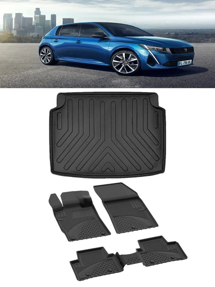 Sahler Peugeot 308 2022 ve Sonrası 4.5D Paspas 3D Rizline Bagaj Havuzu Set ürün görseli 1