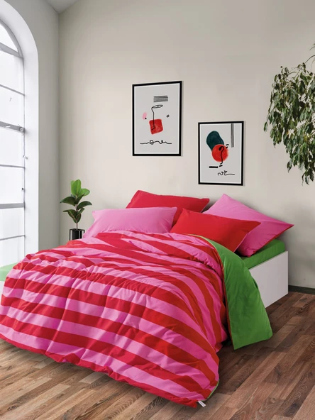 Cozy Home Popping Colors Çift Kişilik Lastikli Çarşaflı Nevresim Takımı Cherie Yeşil 180x200 ürün görseli 1