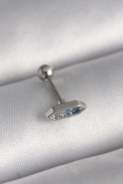 316L Çelik Gümüş Renk Mavi Zirkon Taşlı Tragus Piercing ürün görseli 1