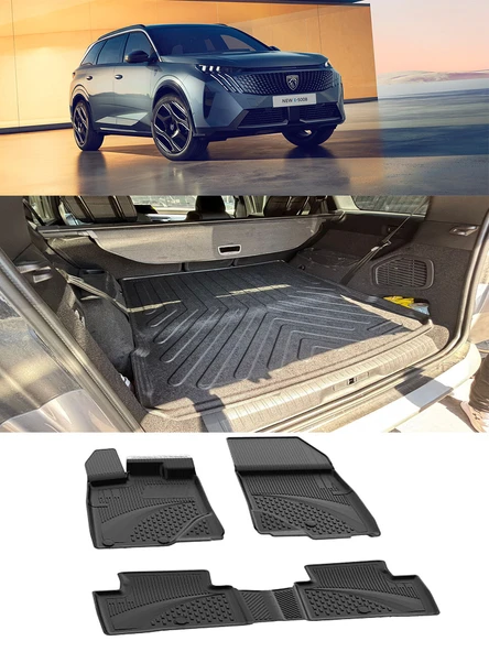 Sahler Peugeot 5008 Elektrikli 2025 ve Sonrası 4.5D Paspas Rizline 3D Bagaj Havuzu Set ürün görseli 1