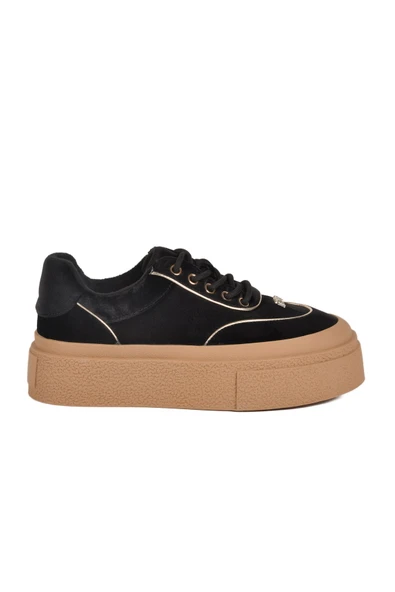 Siyah Yüksek Taban İçi Polarlı Bağcıklı Kadın Sneaker ürün görseli 1