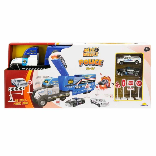 Maxx Wheels Transporter 2 Araçlı Polis Oyun Seti - Resim 3